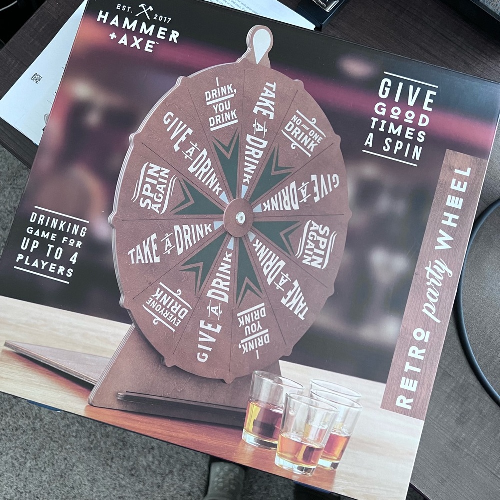 NWOT - Hammer + Axe Retro Party Adult Drinking Wheel Fame